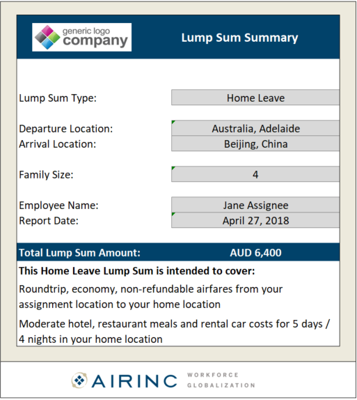Sample of AIRINC Lump Sum Calculator Report