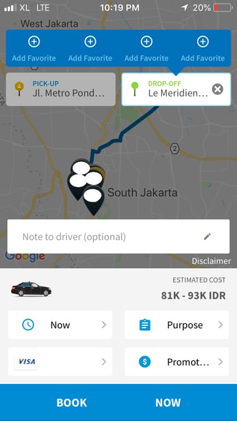 Screenshot from one of the transportation services in Jakarta, Indonesia