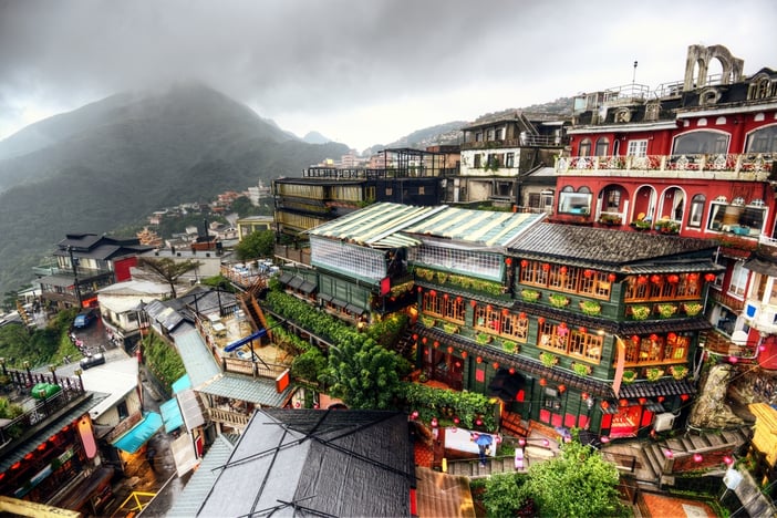 Hillside teahouses in Jiufen, New Taipei, Taiwan