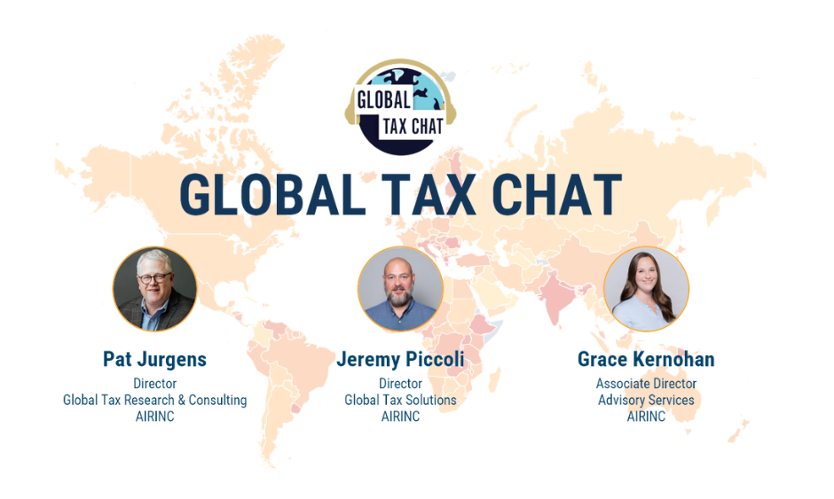 Image of presenters of the global tax chat in front of the tax heat map