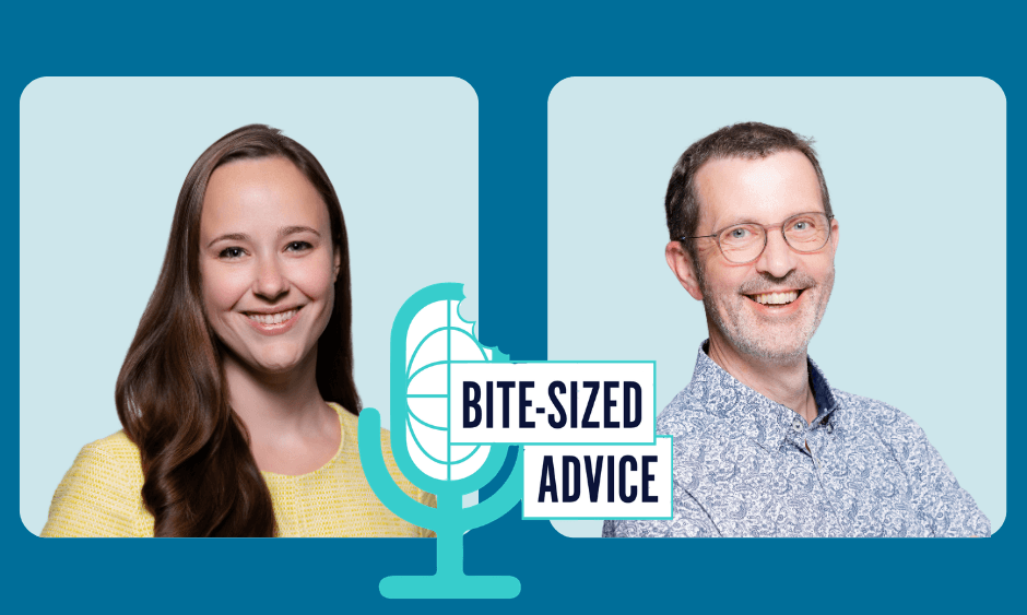 Image of Mike Wincott and Grace Pursely presenting on the Bite-Sized Advice Video